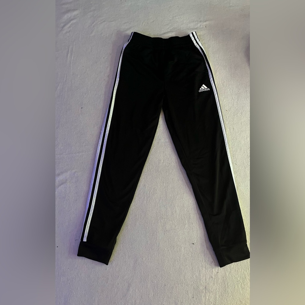 Adidas Kids Black Joggers with White Stripes